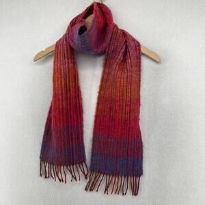 BORU Scarf Pure Wool Shawl Wrap Fringed Merino Ombre Orange 7.5" x 71" VTG